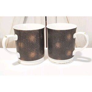 Set of 2 Grace's Teaware Tea Coffee Cup / Mug Black Gold Firework Sparkle Design